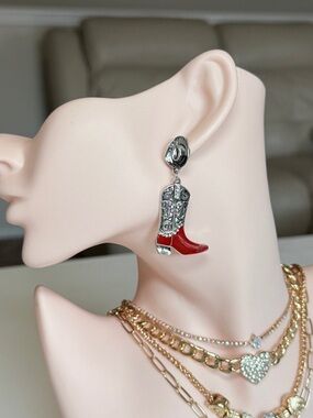 Red Cowboy Boot Dangle Earrings